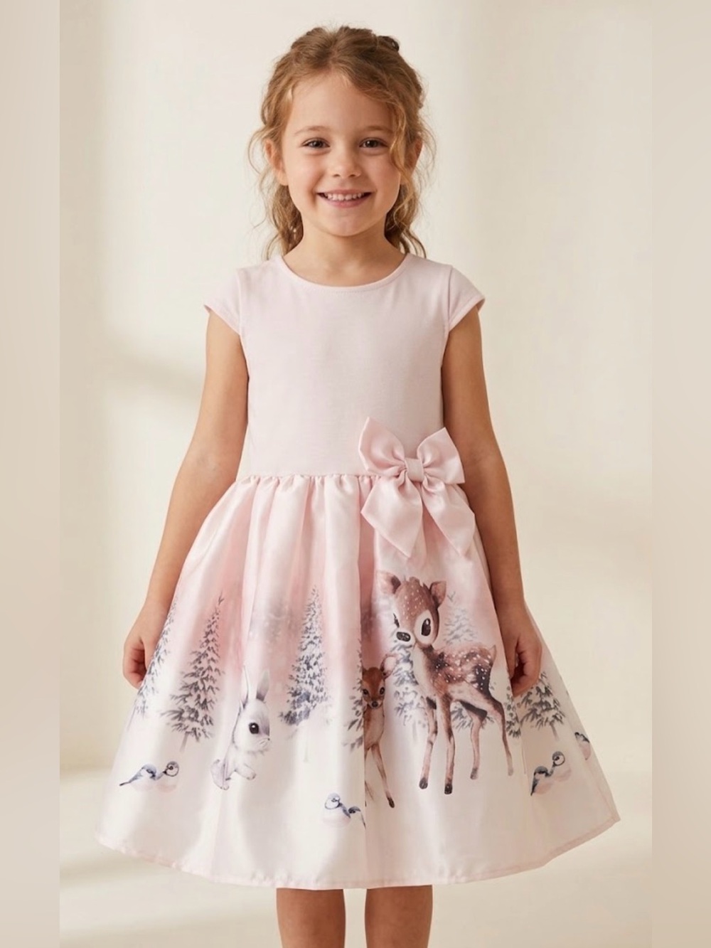 H&M Light Pink Satin-Bow Woodland Scene Party Dress size 6x\7